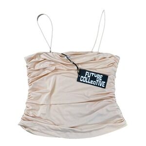 Future Collective M Medium Sleeveless Ruched Spaghetti Strap Top Peach Women